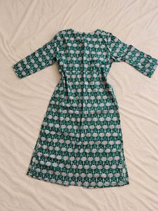 Green Printed Front Button Cotton Kurta