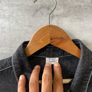 Men's Dark Wash Denim Short Sleeve Shirt