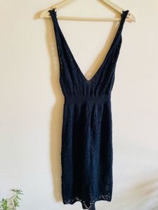 Navy Crochet Mini Dress