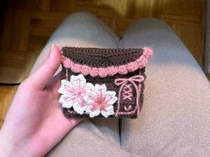 Cute Pink Crocheted Flower Pouch