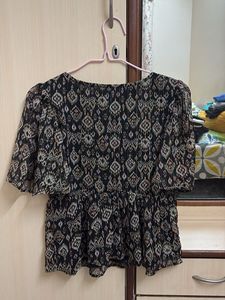 Chic Smocked Black Print Top