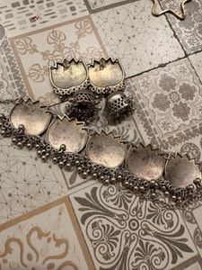 Oxidized Silver Lotus Choker Set