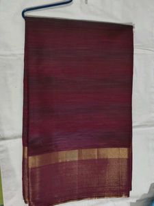 Maroon Saree Gold Border with stitch