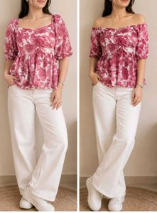 Chic Floral Print Peplum Top