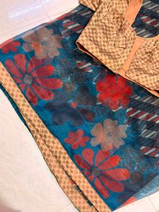 Beautiful Blue Floral Saree with Blouse