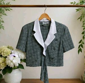 Plaid Cropped Blazer Top