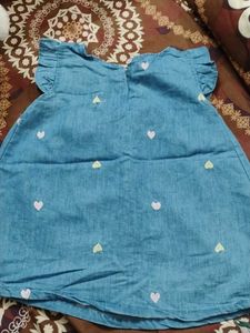 Cute Denim Dress with Heart Embroidery