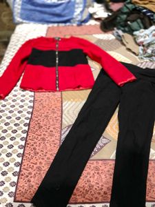 Winter Red Cardigan &amp; Pants Set