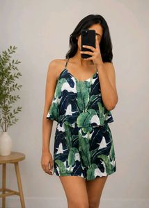 Ruffle Layer Tropical Print Playsuit / Romper