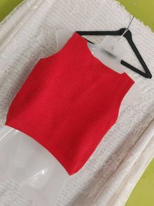 Red Knit Crop Top