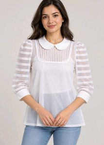 Sheer Stripe Puff Sleeve Blouse