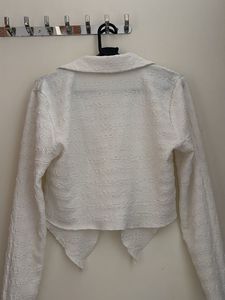 Chic Textured White Long Sleeve Top