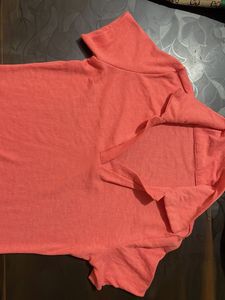 Coral Pink Polo Neck Mini Dress