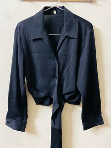 Chic Black Tie-Front Top