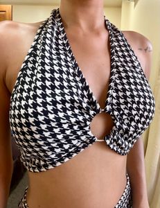 Houndstooth Halter Neck Crop Top