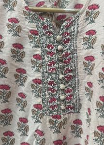 Beige Floral Print short Kurta