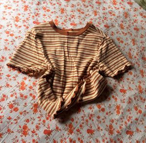 Striped Cropped Ribbed Top