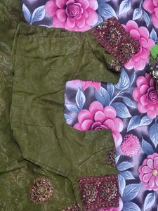 Embellished Olive Green Saree