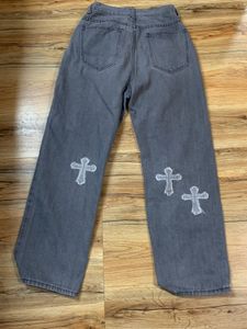 Stylish Grey Jeans with Cross Patches