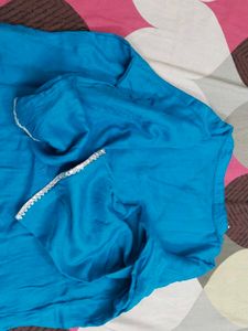 Blue Kurta with White Lace Trim