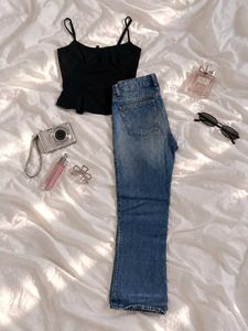 Flared Blue Denim Jeans