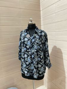 Oversized Floral Print Button-Up Shirt