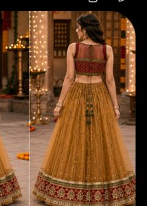 Golden &amp; Red Chaniya Choli