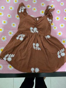 Brown Embroidered Peplum Top