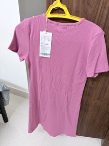 Pink Ribbed Dress with Bow Details