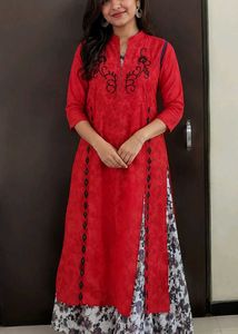 Red Embroidered Anarkali Kurta