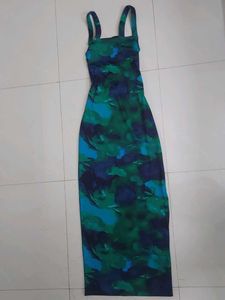 newme green abstract criss cross back slit