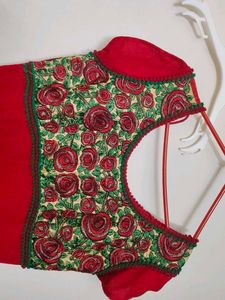 Red Ethnic Gown with Floral Embroidery