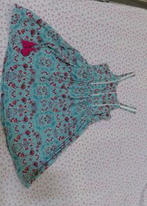 Aqua Floral Print Dress with Tassels
