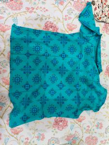 Teal Blue Printed kurti for women