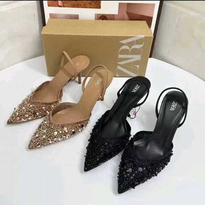 Zara Black Sequin Pointed Heels