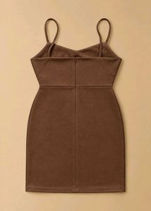 BROWN SUEDE-FEEL SPAGHETTI STRAP BODYCON MINI