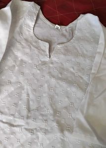 White Cotton Chikankari Kurta Set for girls