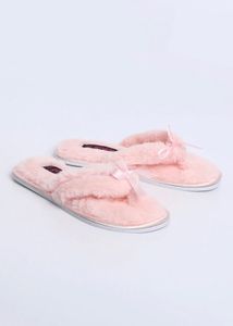 Ginger Fuzzy Pink Bow Slippers
