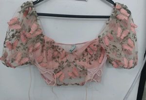 Fantasy Butterfly Sheer Puff Sleeve Top