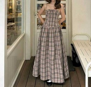 y2k Vintage Plaid Spaghetti Strap Dress