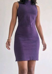 Women's Purple Ribbed Bodycon Midi Dress Sleeveles