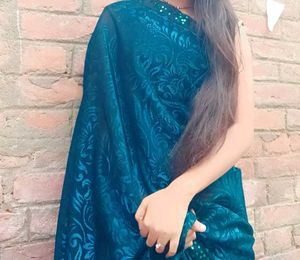 Teal Blue Saree with Embellished Border