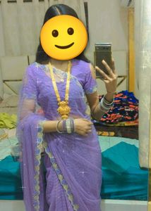Elegant Lavender Handwork Net Saree