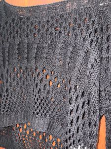 Black Crochet Cropped Sweater Goth