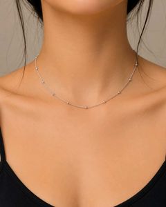 Dainty Silver Beaded Choker Necklace