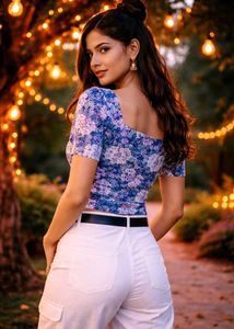Floral Puff Sleeve Square Neck Top