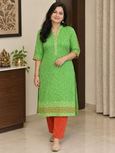 Green Kurta with Orange Pants Set