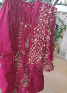 Beautiful Embroidered Pink Kurta set perfect for f