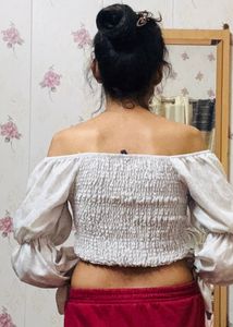 Padded Ruched Off-Shoulder Crop Top