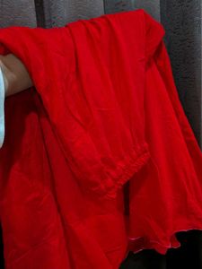 Red Embroidered Kurta set with plazzo